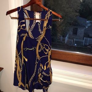 Gemma blue & gold silk racer back tank size small